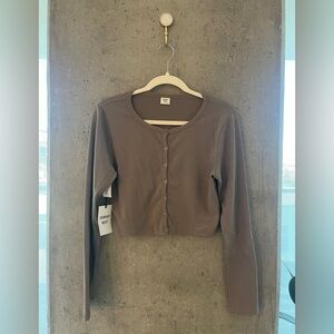 Aritzia Sunday Best Izzie Button Cardigan in Turner Taupe (Large)